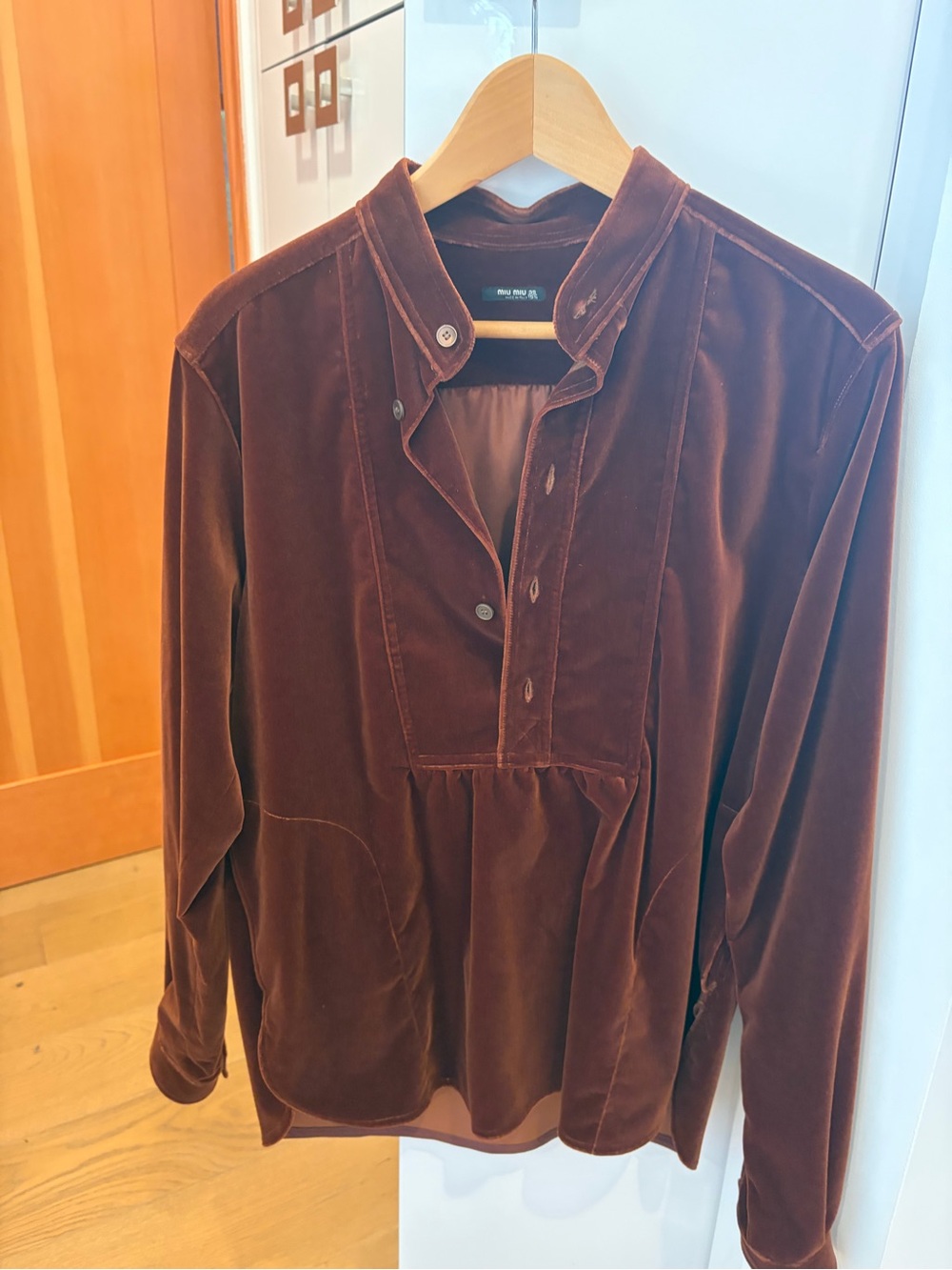 Miu Miu Brown Velvet Button-Front Blouse Jacket